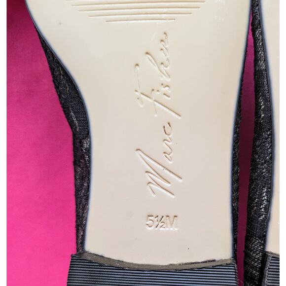 NEW Marc Fisher Jodi Black Leather Ballet Flats Floral Lace Cap Toe Bow Size 5.5 - Picture 7 of 12